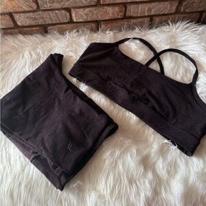 Women's Black/Plum Fabletics sports bra and leggings.  Worn 1 time.